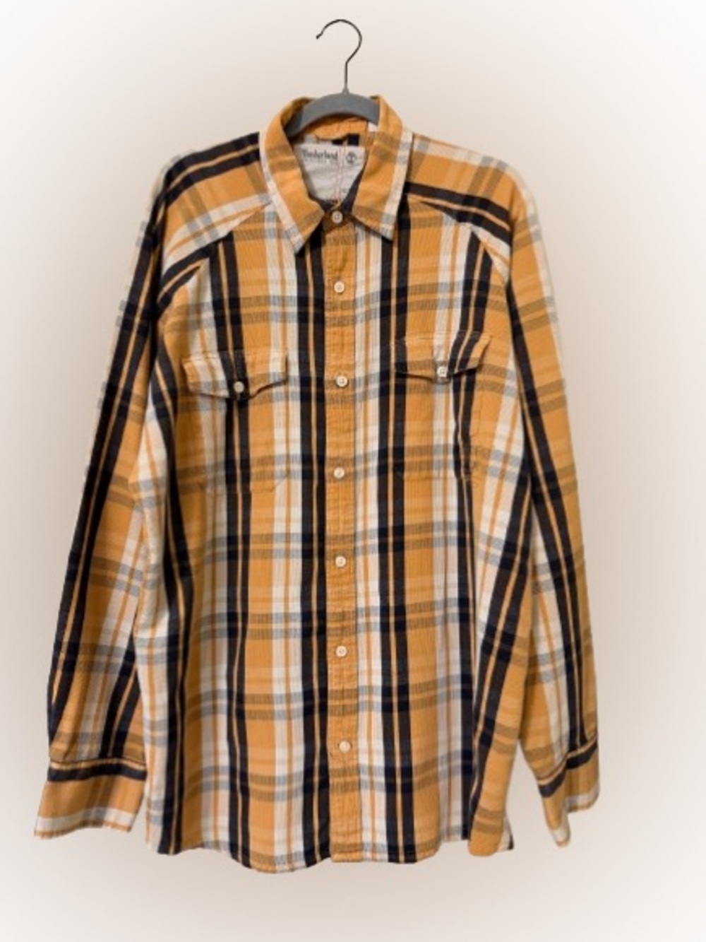 Timberland Plaid Button Front Shirt Men’s XXL Mustard Yellow Cotton Long Sleeve